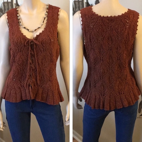 Peruvian Connection Jackets & Blazers - Peruvian Connection Tie Up Front Knit Peplum Vest. P/A1151